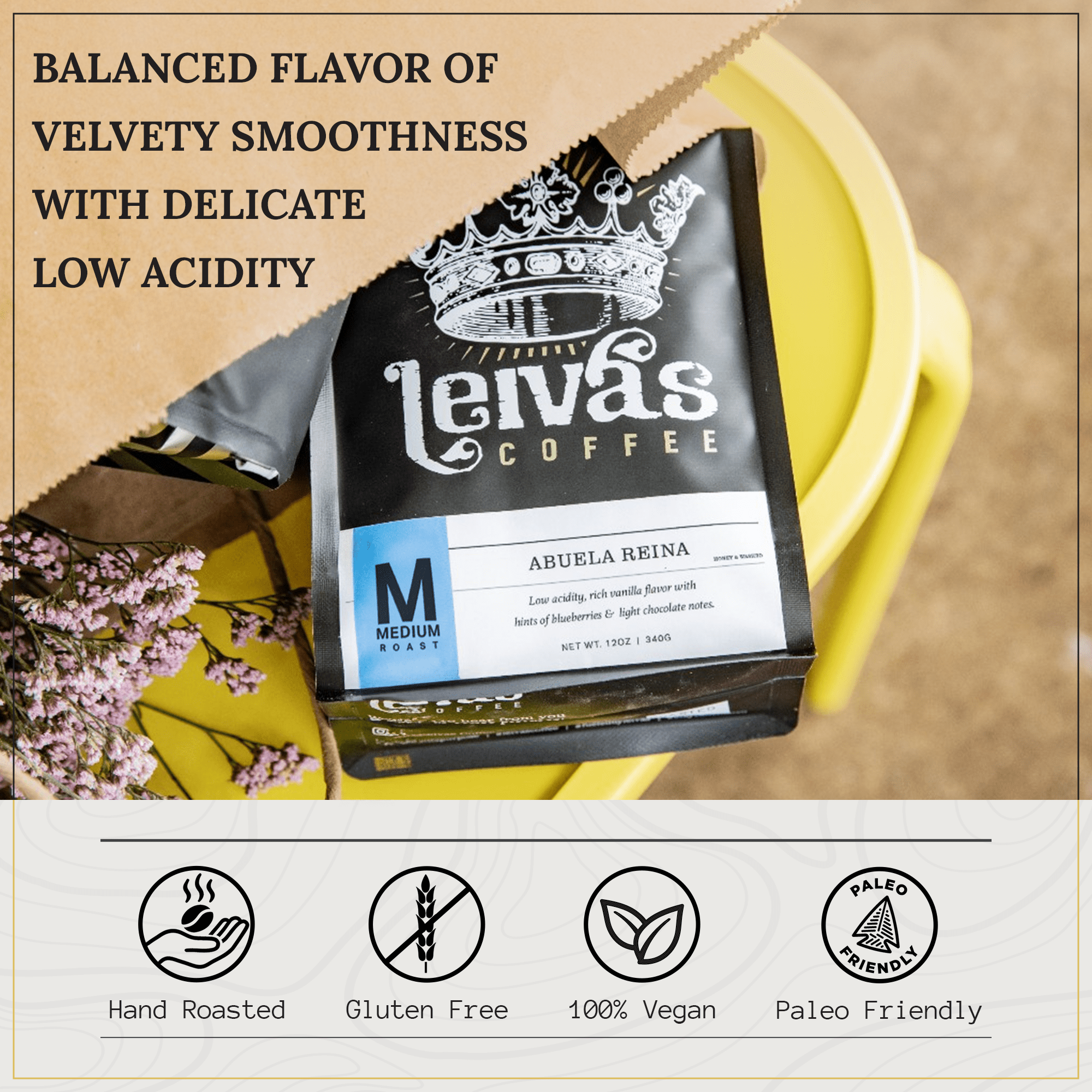 LEIVA'S COFFEE - Whole Bean Medium Roast - Abuela Reina - Single Origin, Organic Guatemalan - Nutty, Earthy, Velvety Smooth - 8oz (2 Pack)
