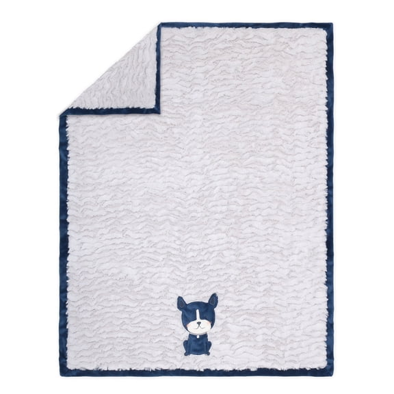 The Peanutshell Pug Life Dog Blue Reversible Fleece Blanket for Baby Boys or Girls