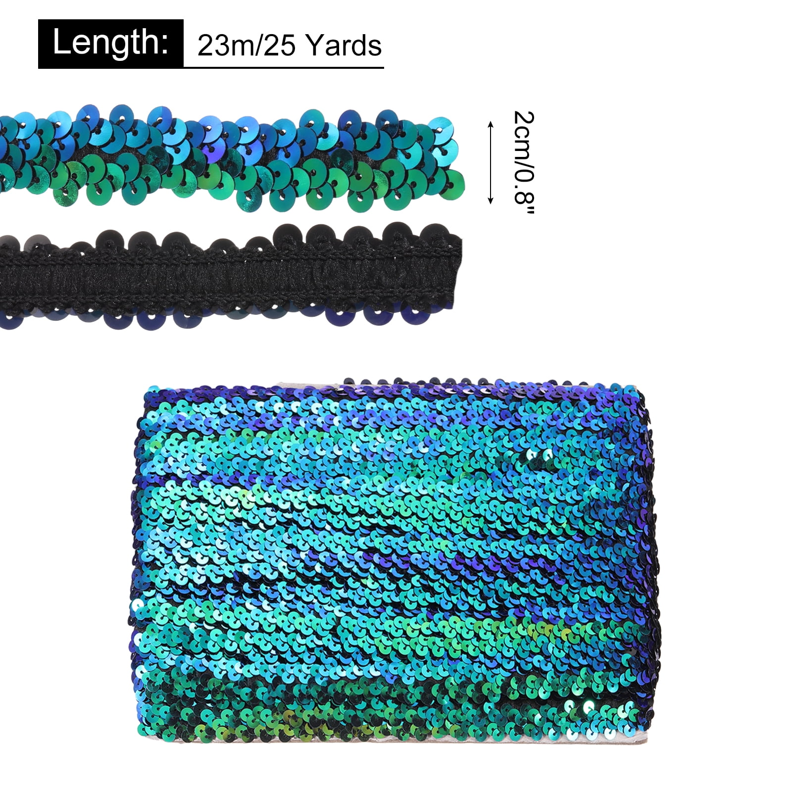 Uxcell 25 Yards 0.8 Inch Elastic Sequins Trim Flat Sequin Strip Paillette Fabric Ribbon for Crafts DIY Fringe Sewing Purple-Green