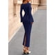 thumbnail image 4 of Vestido PRETTYGARDEN 2025 Maxi con Mangas Largas y Fruncido Azul Marino Talla L, 4 of 8