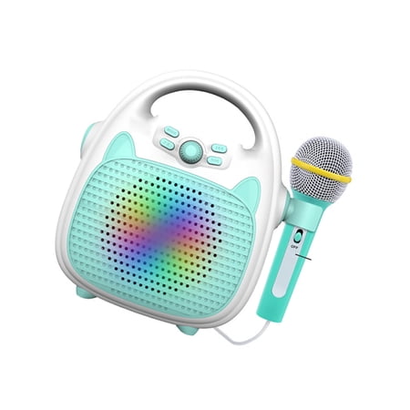 Linyer Wireless Kid Singing Machine Microphone Bluetooth-cmpatible Toddlers Music LED Light Gift Children Educational Game Blue