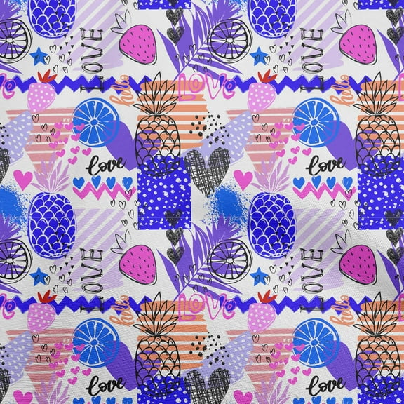 oneOone Polyester Spandex Blue Fabric Tropical Fruits Fabric For Sewing Printed Craft Fabric By The Yard 56 Inch Wide