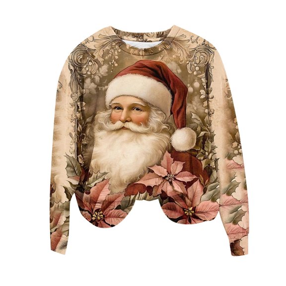 Cavosen Christmas Winter Tops for Women Crew Neck Long Sleeve Ugly Pullover Santa Solid Stretch Blouses Lightweight Party Shirt Tops