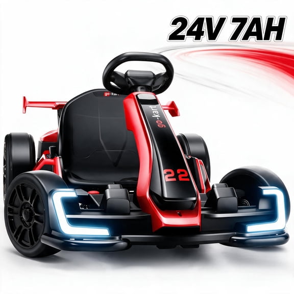 VIBESPARK 24V Electric Go Kart, Drift Go Kart for Kids with Adjustable Seat, Two Drive Modes, Ultra-Long Battery Life, Bluetooth, LED lights, Ride on Car for Kids 6-12, Red