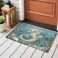 thumbnail image 4 of 2x3 Ft Entryway Area Rug, Coastal Seahorse Blue Green Kitchen Rug Runner Washable Floor Mat, Summer Ocean Starfish Coral Non Slip Indoor Door Mat Throw Carpet for Bathroom Living Room Bedroom, 4 of 8