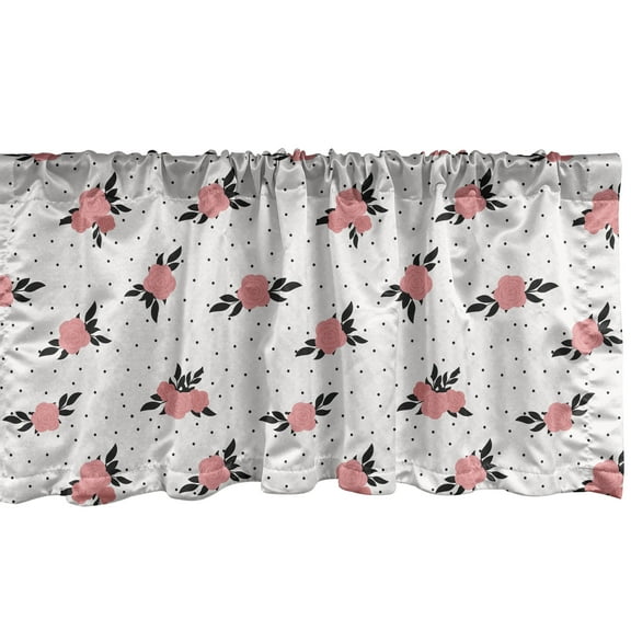 Ambesonne Floral Window Valance, Vintage Roses and Leaves, 54" X 18", Coral Pale Pink