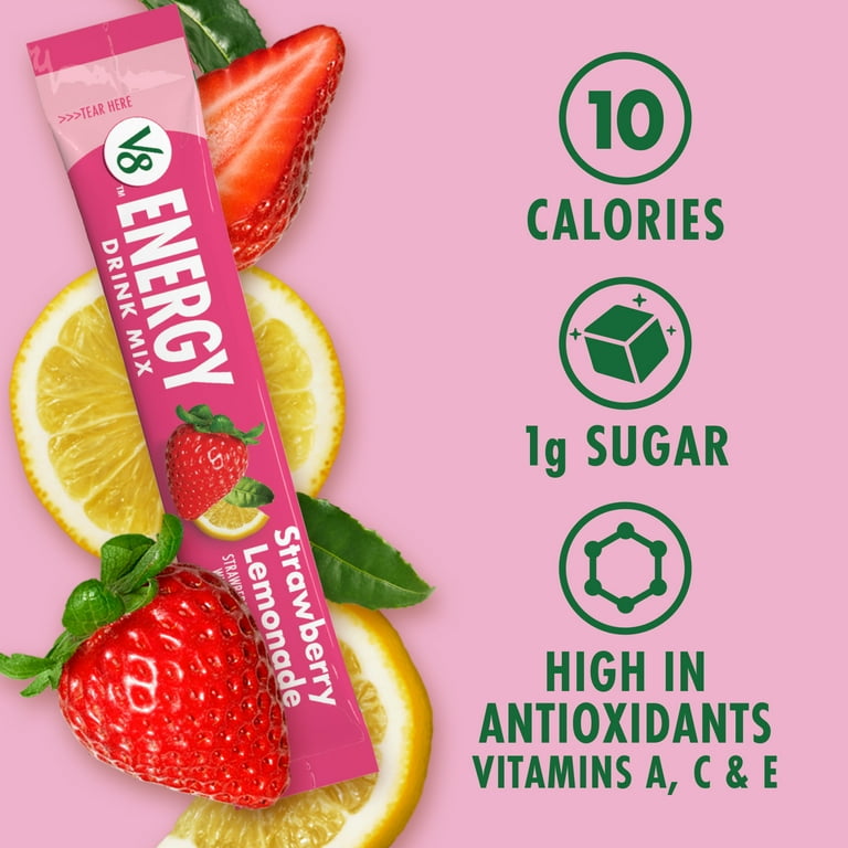 V8 Energy Strawberry Lemonade Energy Drink Powder, 10 Packets