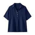thumbnail image 7 of CheerKidz Women's Solid Color Collared V-Neck Short Sleeve Button-Down Shirt Navy 2XL, 7 of 7