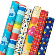 Colorful Wrapping Paper Bundle with Cutlines on Reverse (6 Rolls: 110 Square Feet Total) Llamas, Zebras, Cupcakes, Holographic Stripes, Polka Dots for Birthdays, Kids Parties, Back to School