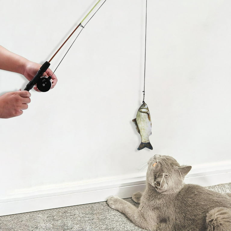  Cat Caster Fishing Pole Toy, Tangle Free, Retractable & Easy  to Store. Includes Two Interchangeable Teaser Toys