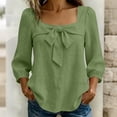 thumbnail image 4 of Lenpel Womens Fall Tops Trendy Bow Front Square Neck Blouses Balloon 3/4 Sleeve Casual Loose Lightweight Shirts, 4 of 6