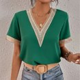 thumbnail image 2 of Top de manga corta con cuello en V para mujer, blusa elegante de encaje informal holgada a la moda para citas, 2 of 5
