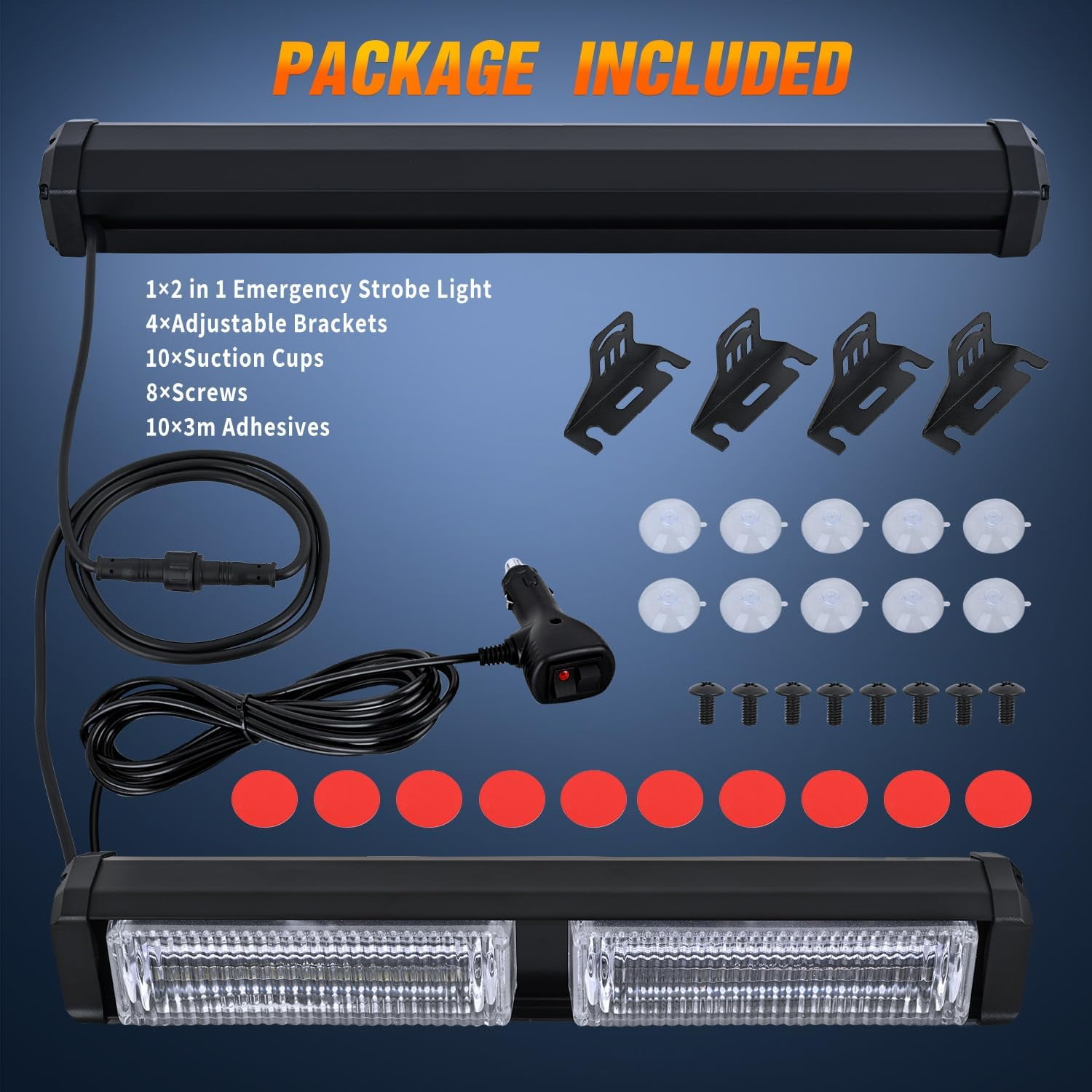 Nilight 40LED Blue Red Emergency Strobe Advisor Light Bar with Suction Cups Dash Safety Warning Hazard Flashing Lights Interior Front/Rear Windshield for Trucks Construction Vehicles