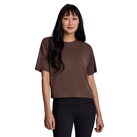 RBX Active Women's Lightweight Washed Pique Modal Relaxed Crewneck Cropped Short Sleeve T-Shirt