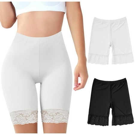 ylioge Womens Silk Underwear Plus Size L-4X Long Leg Boy Shorts High Waisted Lace Splice Lightweight Stretchy No Show Boxer Briefs Panties Clearance