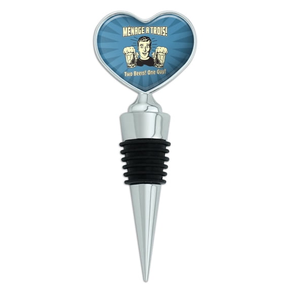 Menage A Trois Threesome Two Beers One Guy Funny Humor Retro Heart Love Wine Bottle Stopper