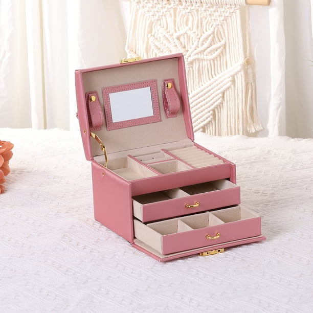 Unique Bargains 3 Layer Jewelry Box with Mirror for Women PU