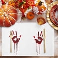 thumbnail image 2 of Halloween Placemats Set of 4 Bloody Hand Place Mats Fall Placemat Horror Blood Handprint Table Mats for Dining Kitchen Table Holiday Dinner Party Home Decorations 13x19 Inch, 2 of 8