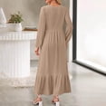 thumbnail image 4 of SMihono Fashion Women's Spring Balloon Long Sleeve Maxi Dresses 2025 Casual Knit Crew Neck Tiered Flowy Pockets Dress High Waist Ruffle Smocked Dress Khaki 4, 4 of 7