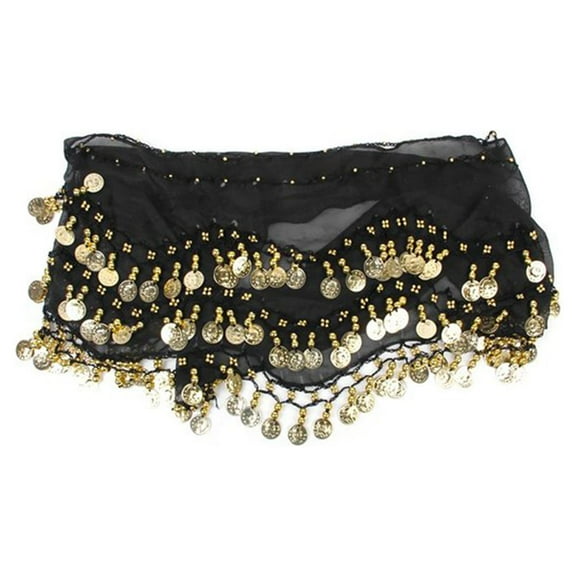 UNOMOR Tassel Skirt for Belly Dancing Belly Dancer Hip Scarf Black 1Set