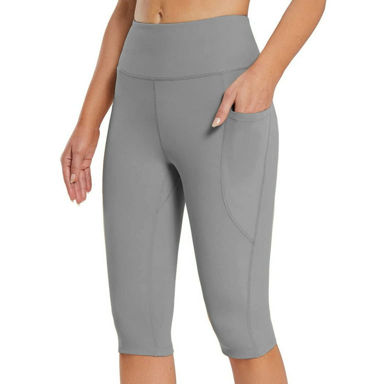 Pants For Women Women'S Knee Length Leggings High Waisted Yoga Workout  Exercise Capris For Casual Summer With Pockets Gray S 