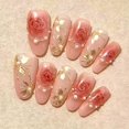 thumbnail image 1 of Press on Nails NEWSPIED Valentines, 30 unidades, oro almendra y cromo, 1 of 7