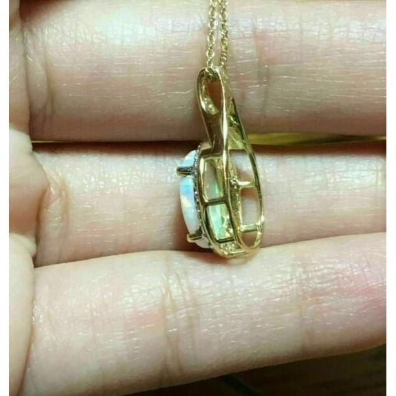 2Ct Oval Cut Lab-Created Fire Opal Halo Women's Pendant 14K Yellow Gold Plated Silver