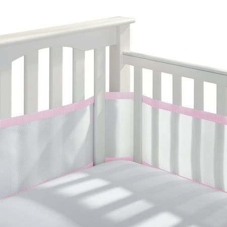 UPC: 0811283022784 | BreathableBaby Breathable Mesh Liner for Full-Size Cribs Classic 3mm Mesh Pink Seersucker (Size 4FS Covers 3 or 4 Sides)