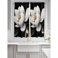 thumbnail image 4 of Bedroom Curtains 63 Inches length, Gorgeous Flowers Window Treatment Curtain Drapes, White Gold Floral Botanicals Black Rod Pocket Curtain Panels for Living Room Kitchen, 42"x63", 2 Panels, 4 of 7