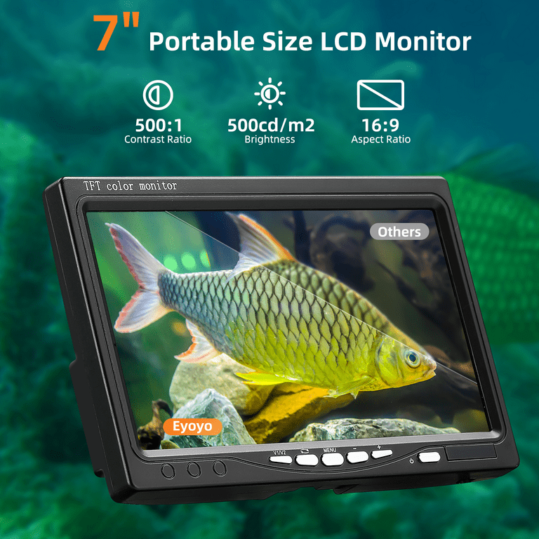 Eyoyo Portable Underwater Fishing Camera Waterproof 1000TVL Video Fish  Finder 7 inch LCD Monitor 12pcs IR Infrared Lights for Ice Lake and Boat