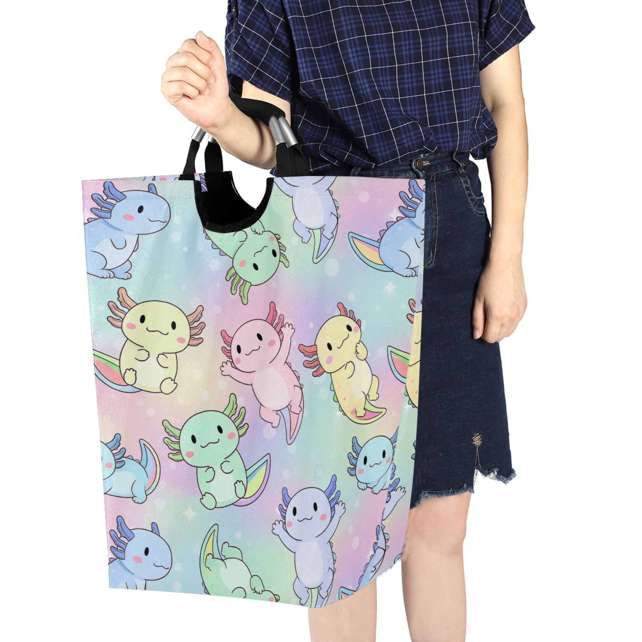 Ryvnso Gradient Axolotls Pattern Large Storage Basket with Handles Collapsible Organizer Bin Laundry Hamper