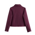 thumbnail image 5 of Women Cropped Bomber Jacket Button Down Varsity Shacket with Pockets Lapel Neck Long Sleeve Full Zip Casual Coat, 5 of 7