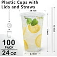thumbnail image 2 of 100 Pack 24 oz Clear Plastic Cups with Lids and Straws, Disposable Plastic Coffee Cups with Lids for Iced Coffee, Cold Beverages, Smoothies and To-Go Drinks, 2 of 7
