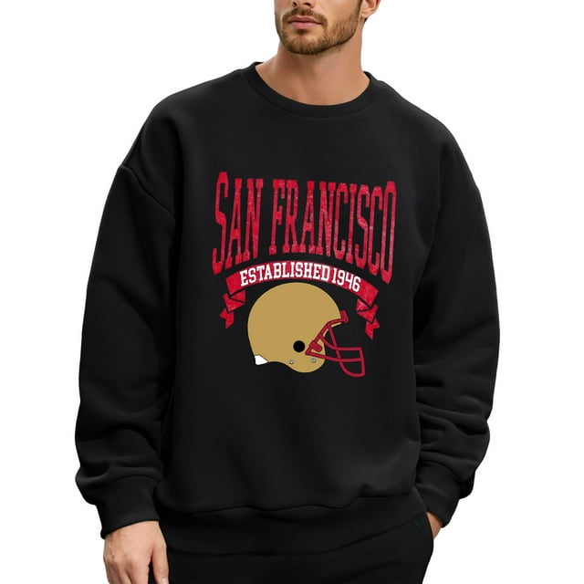 Men Football Plus Size Pullover Fashion Sweatshirt Holiday Logo Print Hop Oversized Hoodless Crewneck Top