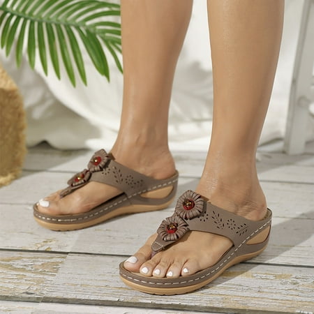 

Josdec Womens Shoes Clearance Solid Color Pinch Toe Comfy Sandals Slope Heeled Beach Shoes