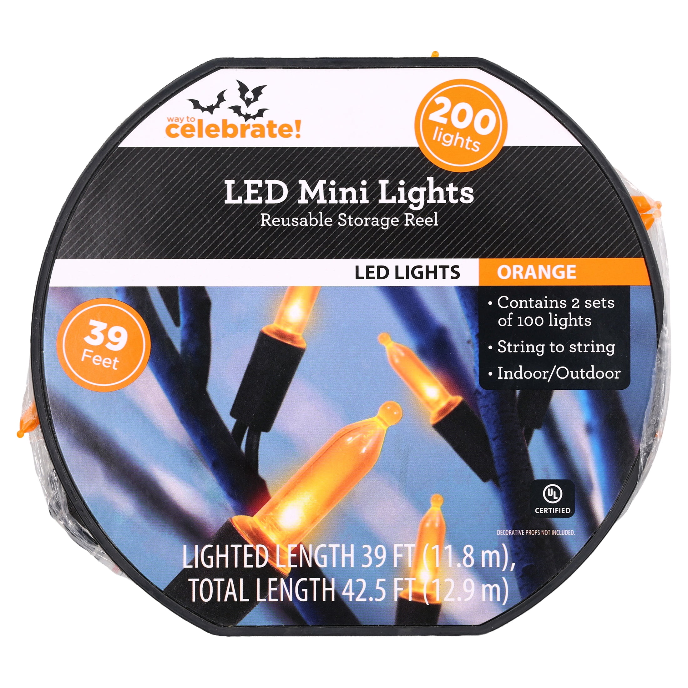 Indoor/Outdoor 200-Count LED Mini String Lights, Orange, 39', Halloween by Way To Celebrate