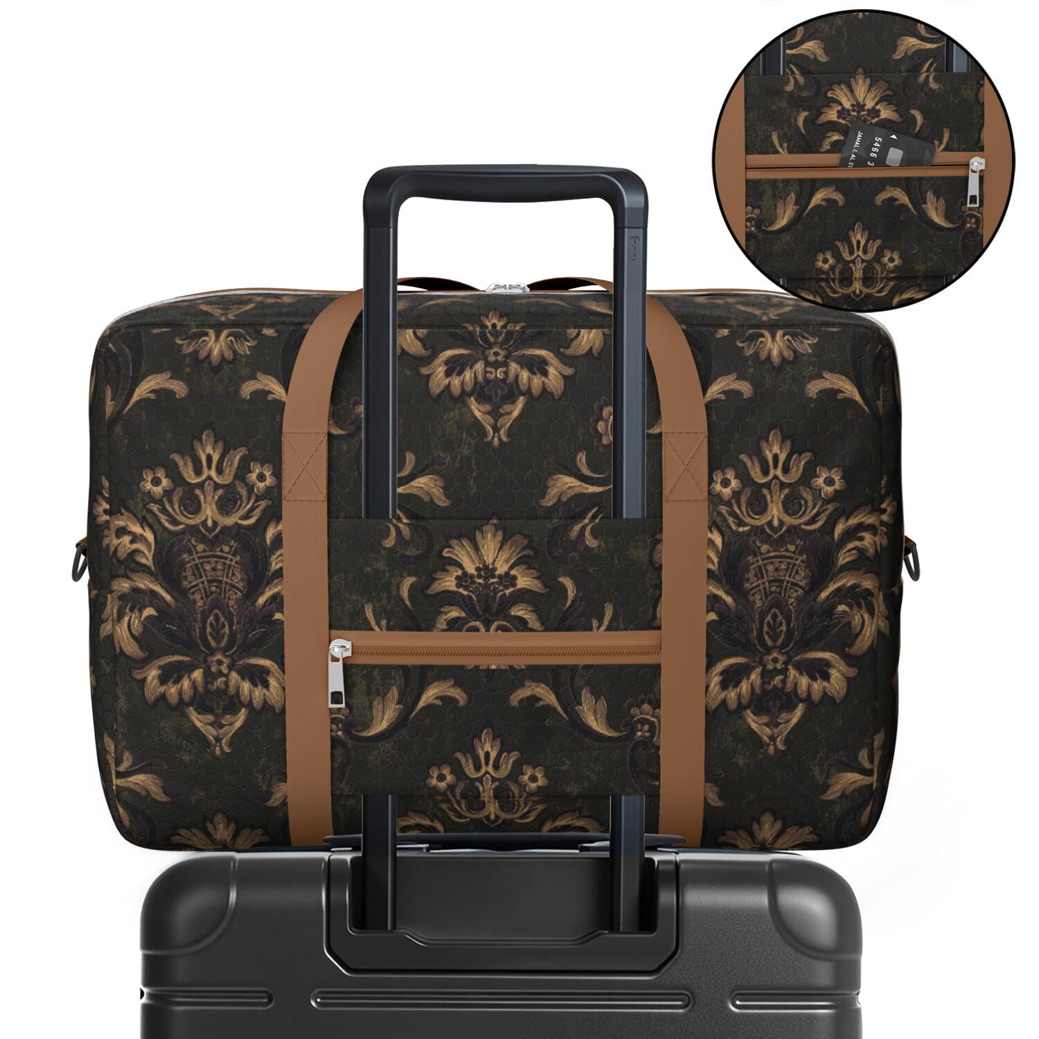For Spirit Airlines Personal Item Bag 18x14x8 Inch, Floral Weekender Travel Bag, Foldable Travel Duffel Bag Underseat Carry on Bag with Luggage Sleeve for Women and Men 30L