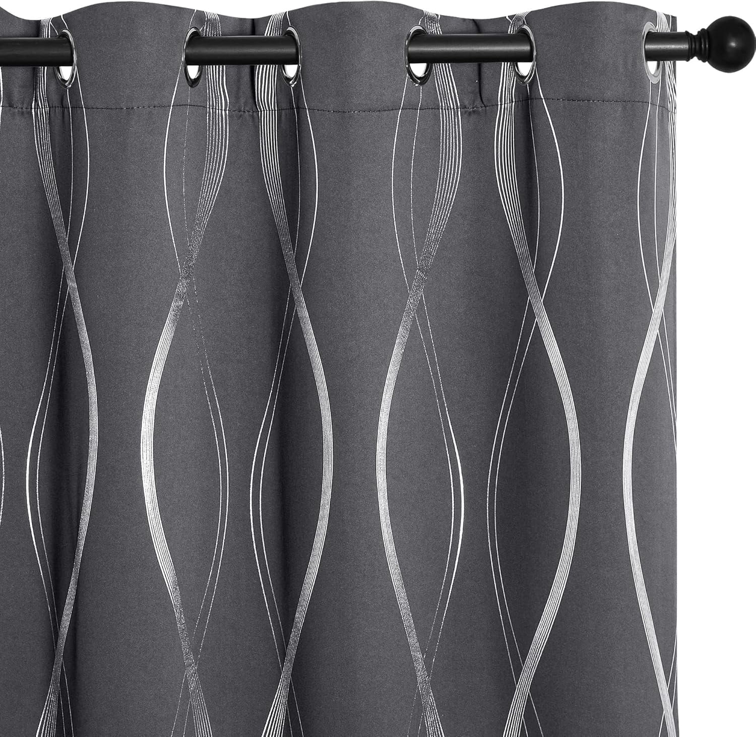 PANGTON VILLA Contemporary Gray Striped Modern Rod Pocket Blackout Curtain Panel Pairs Curtains, 52 x 84 (2 Panels)