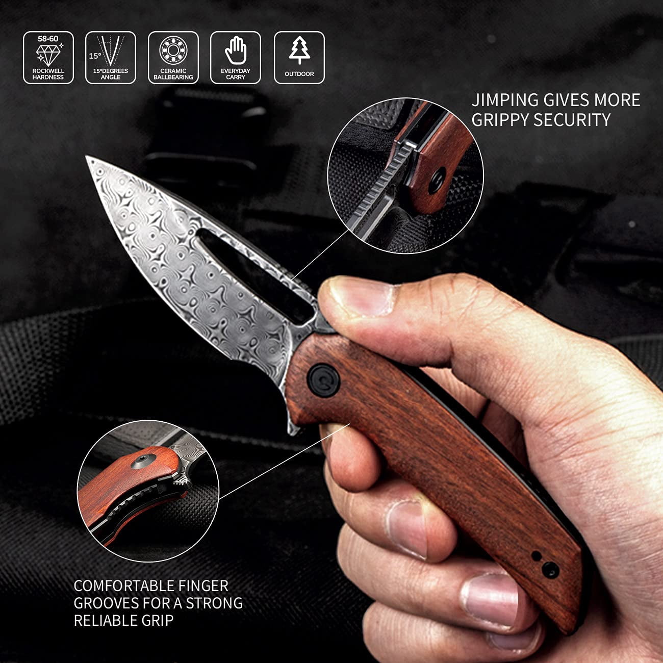CIVIVI Odium Pocket Knife Folding Knife 2.65" Damascus Blade C2010DS-1