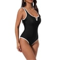 thumbnail image 5 of Women Sexy Tummy Control One Piece Swimsuits V Wired Slimming Bathing Suit Color Block Printed Swimwear Black S, 5 of 6