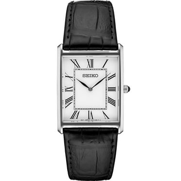Seiko Essentials Collection Quartz Black  Leather Strap, 28.4mm