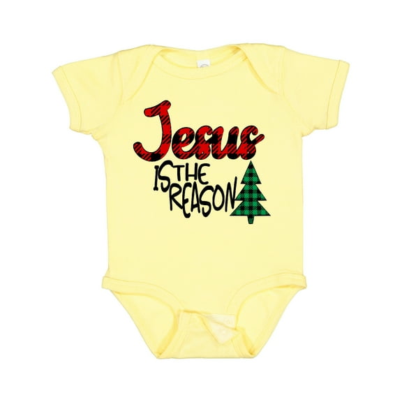 Inktastic Christmas Jesus is the Reason with Green Plaid Tree Boys or Girls Baby Bodysuit