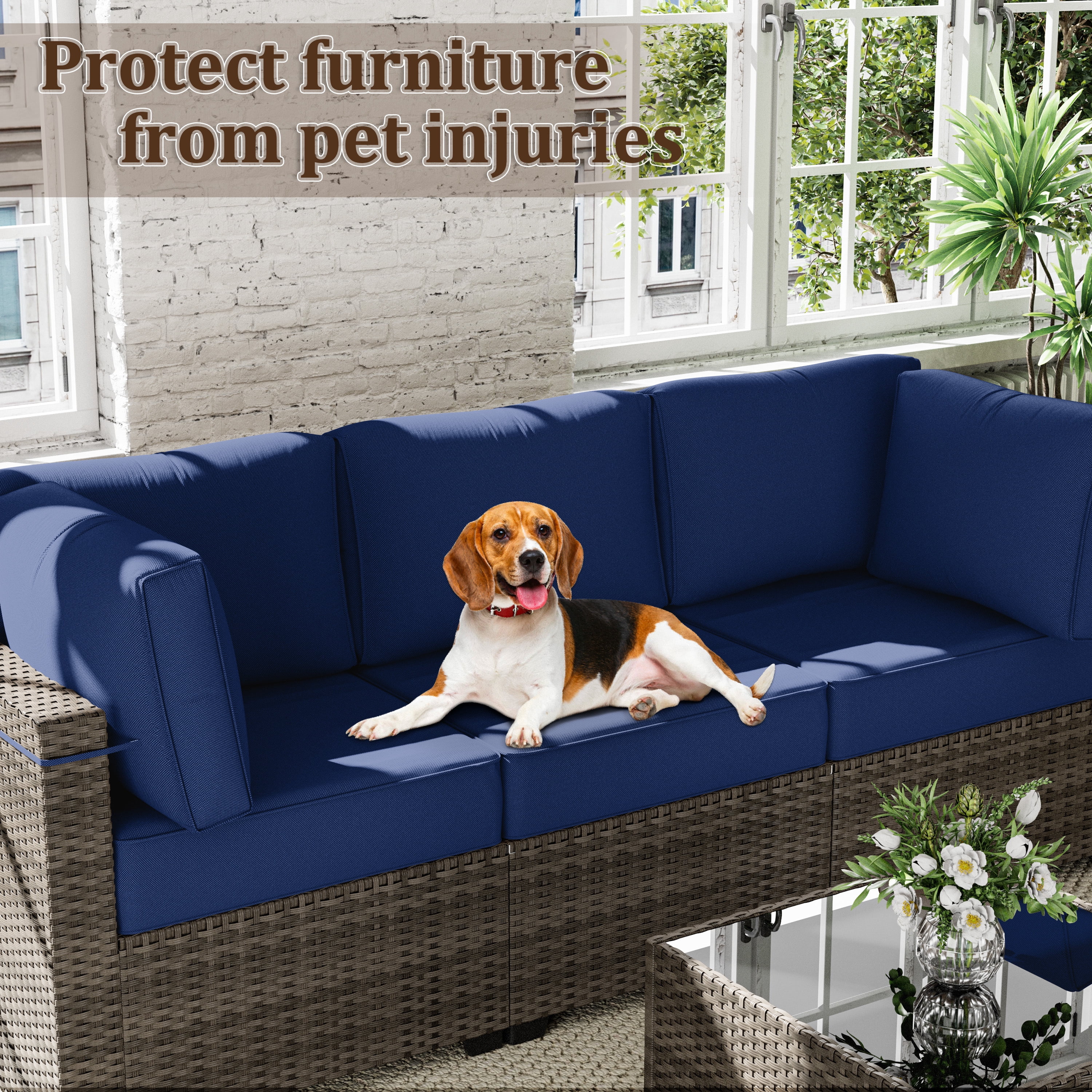 Snubbull 8 Pcs 25.6" x 23.6" Cushion Covers for Patio Furniture, Outdoor Waterproof Cushion Slipcovers Replacement with Zipper, Blue