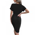 thumbnail image 2 of Basique V Cou Casual Robe à Manches Courtes Ceinturée Bureau Robe Couleur Unie Parti Mini Robes Slim Robe Bodycon, 2 of 9