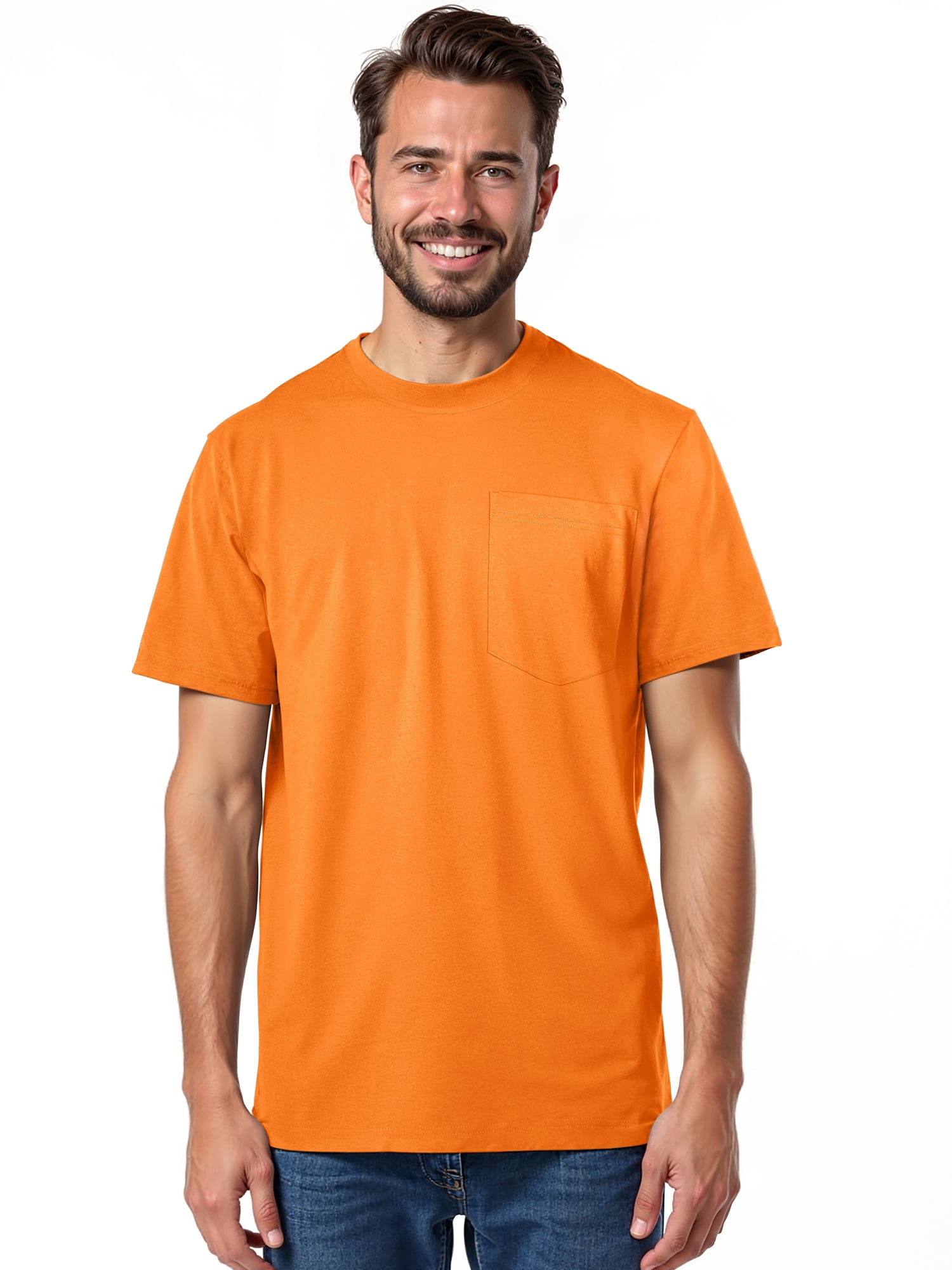 Brahma Men's Pocket T-Shirts Moisture-Wicking Short Sleeve Work Shirt, Black/Orange, 2-Pack