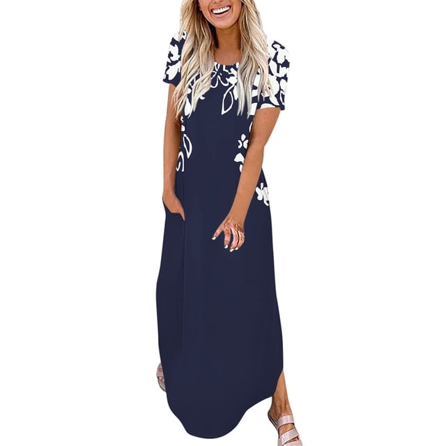 Offres des Fêtes Iumwxz Robe à Manches Courtes Col Rond pour Femmes Tunique Décontractée Robes Maxi Amples Robes Graphiques Florales Robes d'Été Grande Taille Robe Décontractée pour la Saint-Valentin