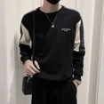 thumbnail image 2 of Tops, camisetas de cuello redondo para hombres, ropa masculina empalmada, holgada, bordada, manga larga, tendencias de moda 2024, otoño coreano, 2 of 4