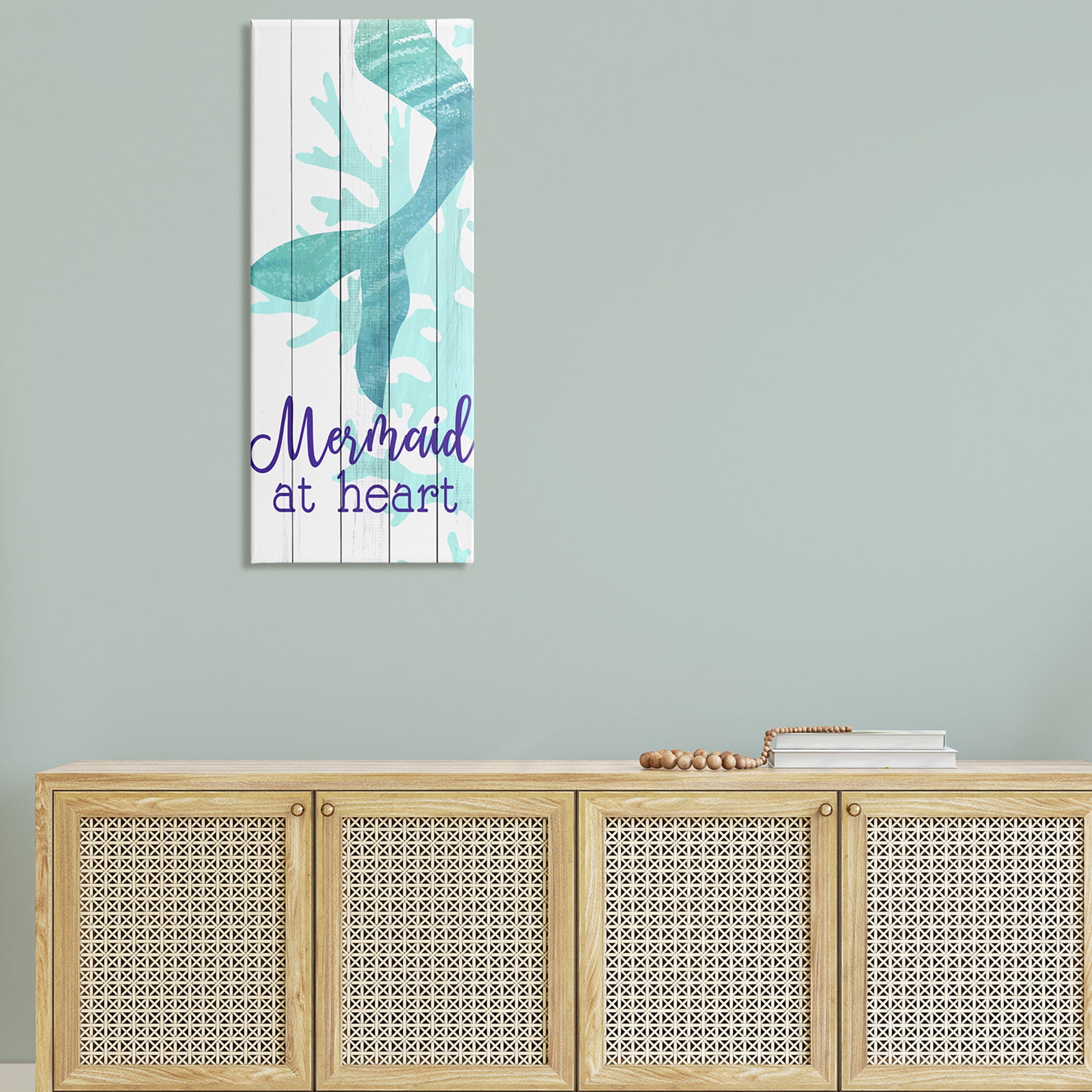 Stupell Industries Mermaid At Heart Saying Calligraphy Turquoise Tail , 17 x 40, Design by Kim Allen