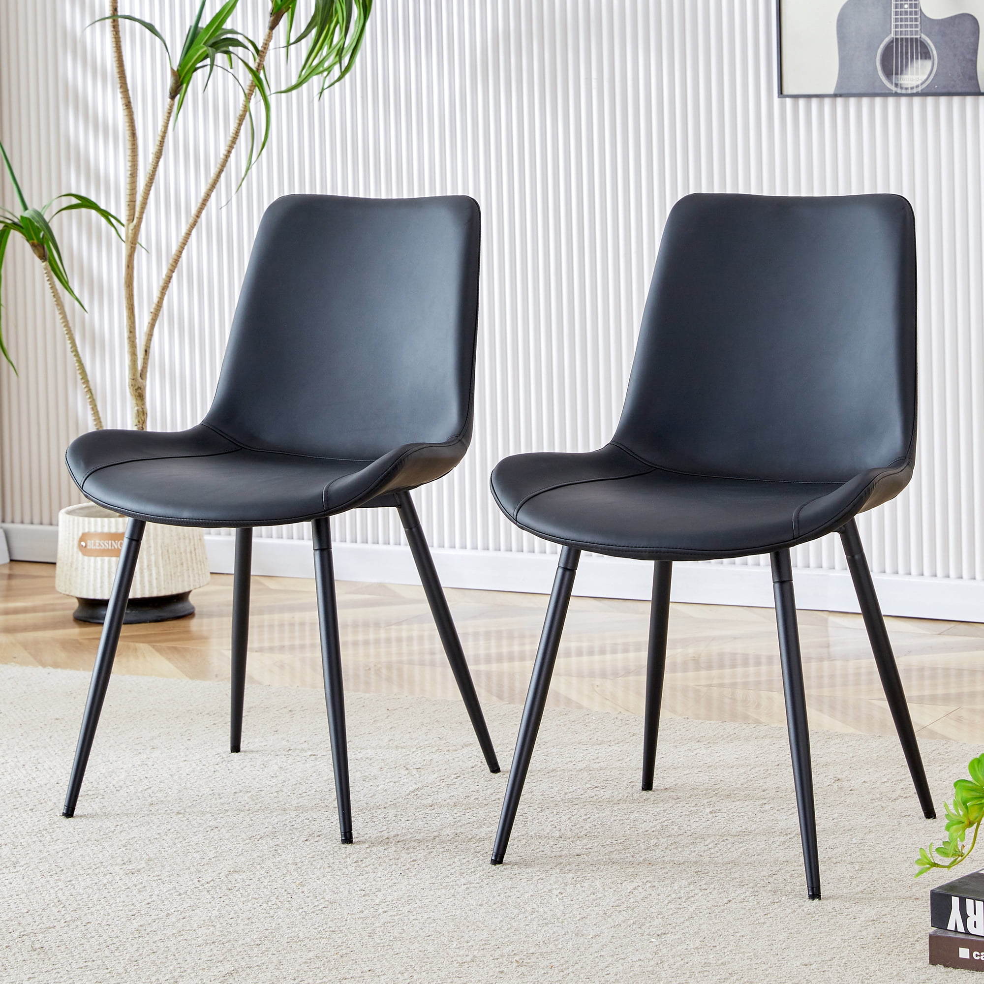 TesNus Dining Chair Set of 4 Black PU Leather Wide Seat Metal Legs for Dining Room Kitchen