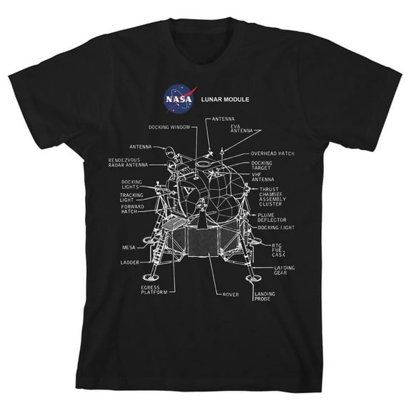 NASA Lunar Module White Line Schematic Youth Boys Black Graphic Tee-M